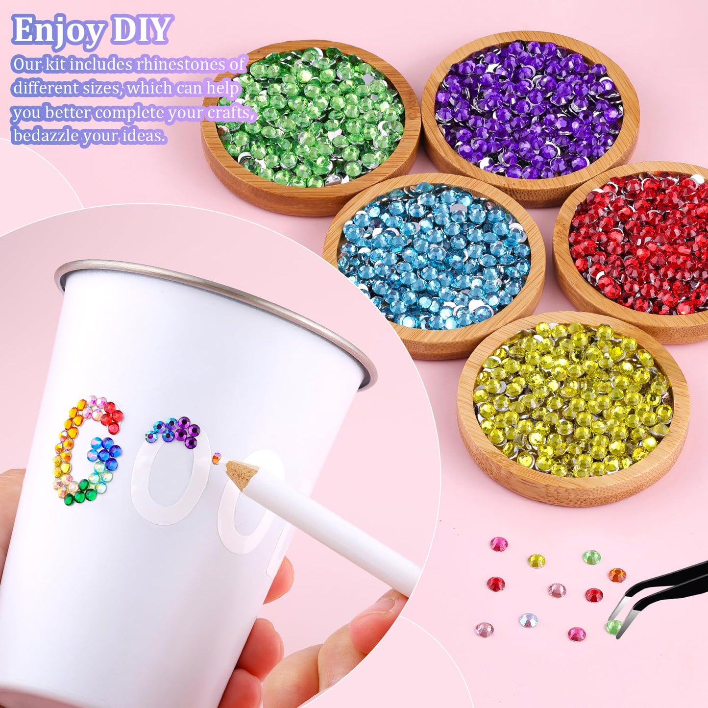 6600Pcs Resin Rhinestones for Bedazzling with Tweezers, Multicolor 5mm Rhinestones for Crafting with 3Pcs 10ml B7000 Jewelry Glue for DIY Crafts Clothing Tumblers Shoes Fabric Nail Art-BrightBean Baby