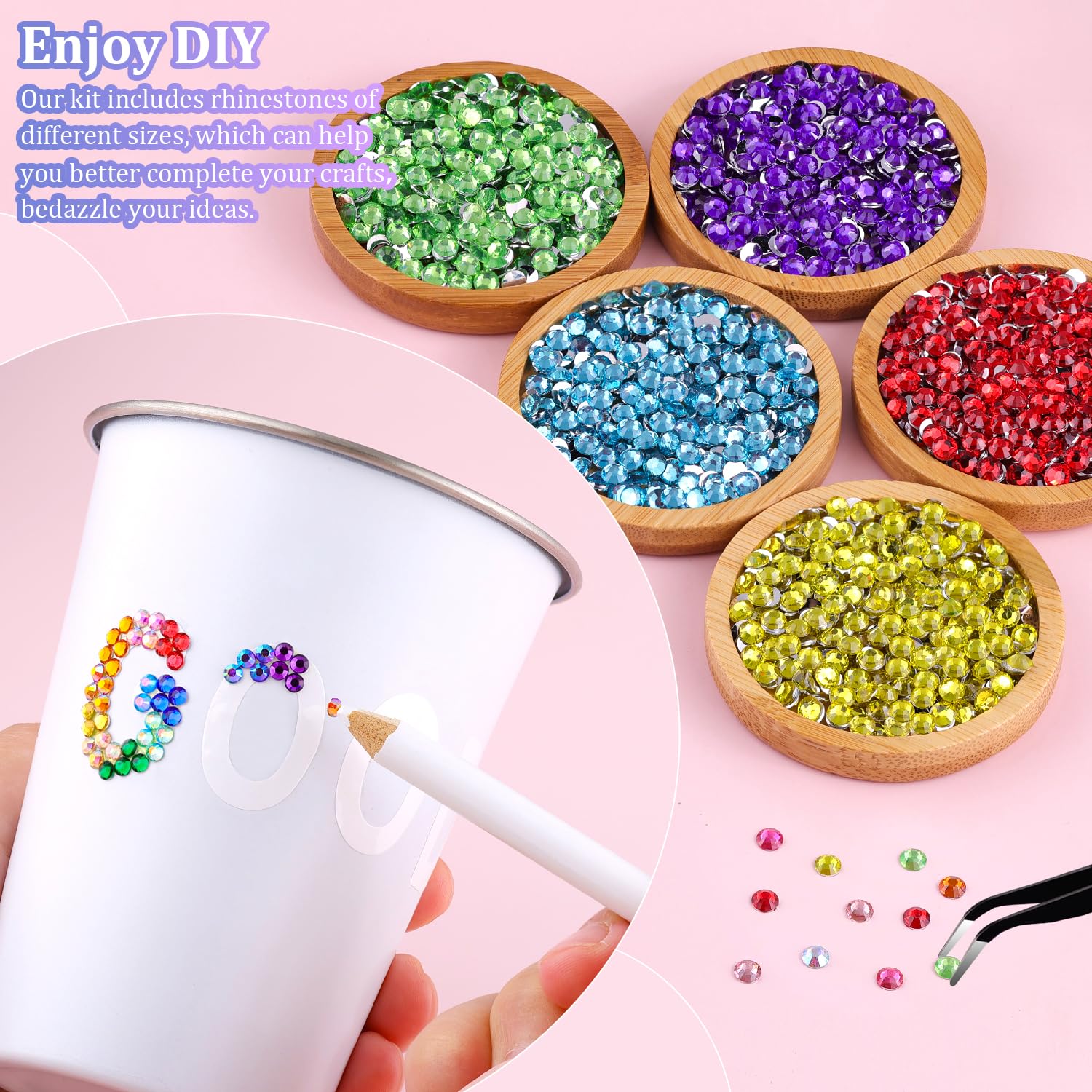 6600Pcs Resin Rhinestones for Bedazzling with Tweezers, Multicolor 5mm Rhinestones for Crafting with 3Pcs 10ml B7000 Jewelry Glue for DIY Crafts Clothing Tumblers Shoes Fabric Nail Art-BrightBean Baby