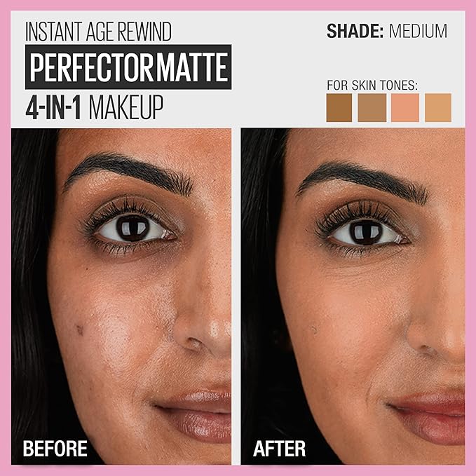 Maybelline Instant Age Rewind Instant Perfector 4-In-1 Matte Makeup, 03 Medium, 1 Count-BrightBean Baby