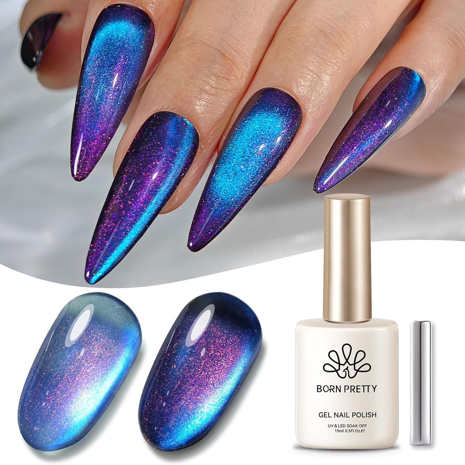 BORN PRETTY Cat Magnetic Eye Gel Nail Polish,Night Purple Magnetic Gel Polish Blueberry Cat Magnetic Eye Gel Manicure Nail Art DIY 15ml-BrightBean Baby