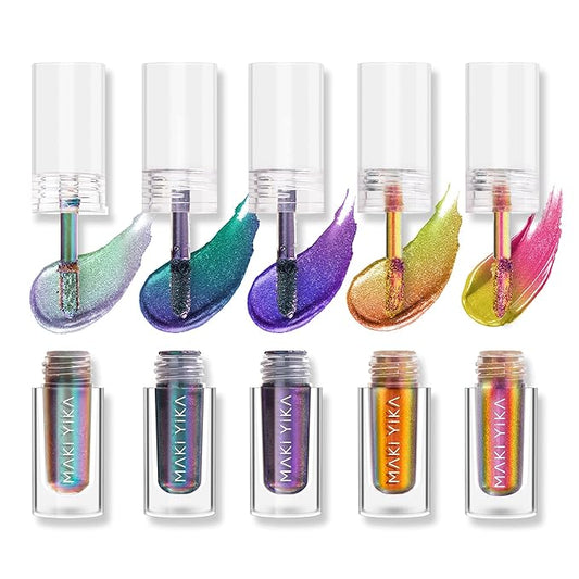 MAKI YIKA 5Pc Glitter Eyeshadow Liquid Multichrome Eyeshadows Long Lasting, Metallic Chameleon Eye Shadow Smudgeproof Holographic Eye Topper Glitters (#1+3+5+6+7)