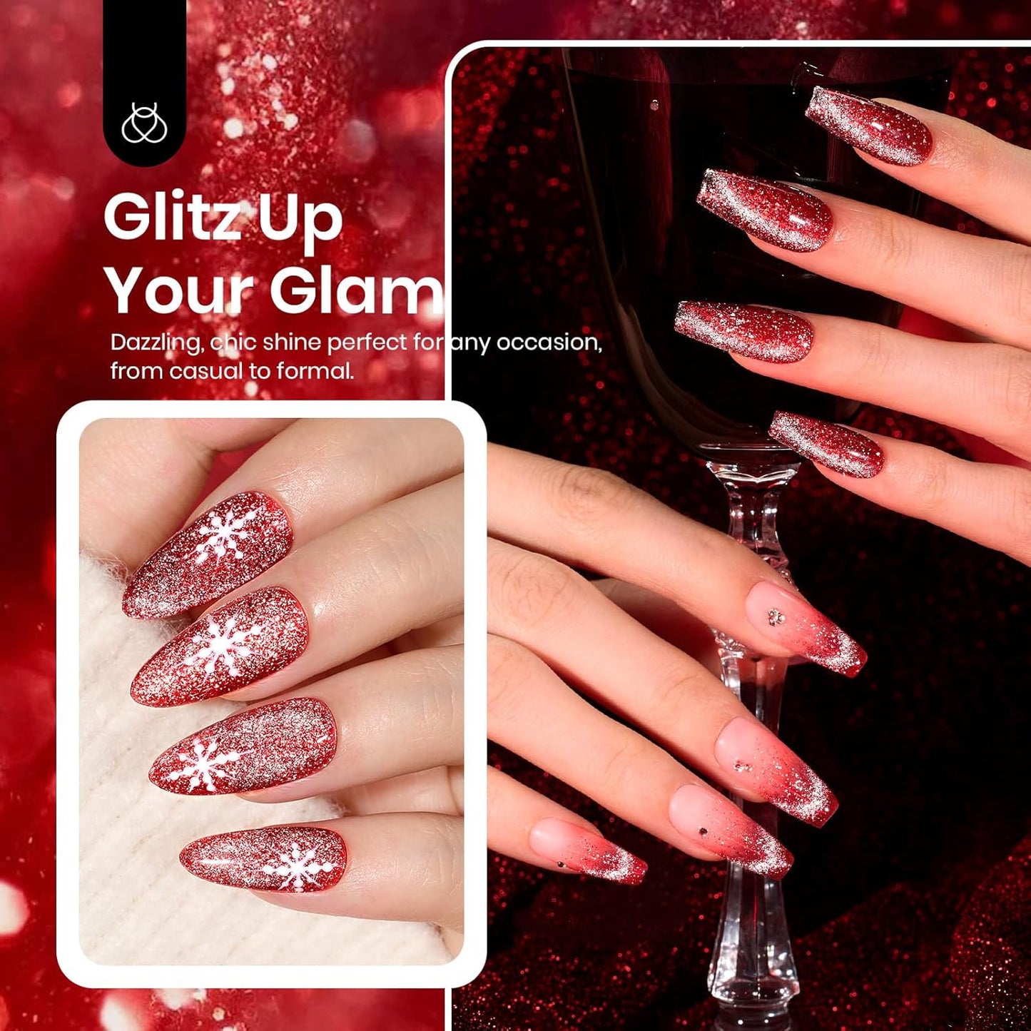 Beetles Red Cat Eye Gel Nail Polish, 15ml Glitter Nail Polish with Magnet Gel Soak Off UV LED Nail Lamp Reflective Nail Art DIY Home Manicure Design Gift for Women-BrightBean Baby