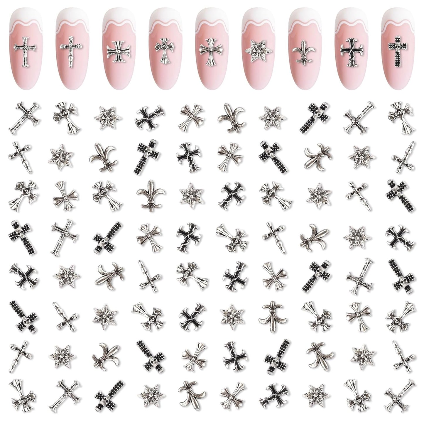 Artdone Nail Art Studs Kit, 3D Silver Cross Nail Charms and Star Gems Bulk Nail Jewels Shiny Crosses for DIY Professional Manicures Decoration-BrightBean Baby