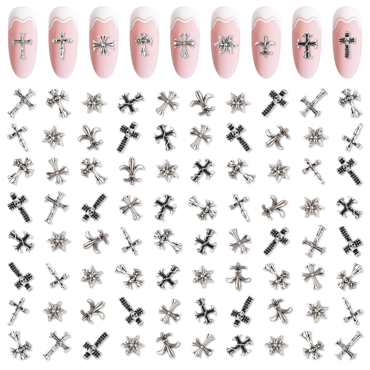 Artdone Nail Art Studs Kit, 3D Silver Cross Nail Charms and Star Gems Bulk Nail Jewels Shiny Crosses for DIY Professional Manicures Decoration-BrightBean Baby