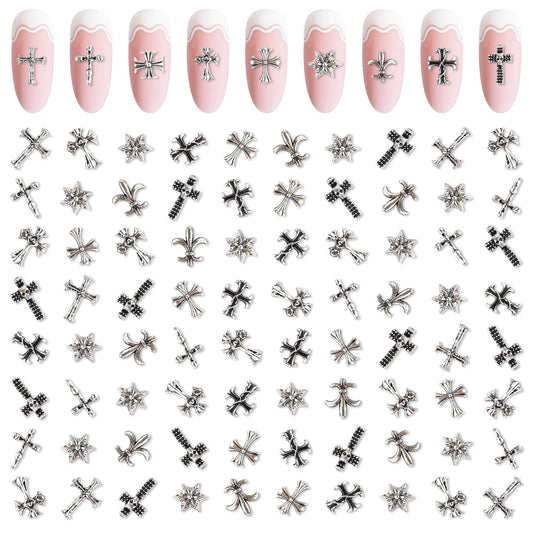 Artdone Nail Art Studs Kit, 3D Silver Cross Nail Charms and Star Gems Bulk Nail Jewels Shiny Crosses for DIY Professional Manicures Decoration-BrightBean Baby