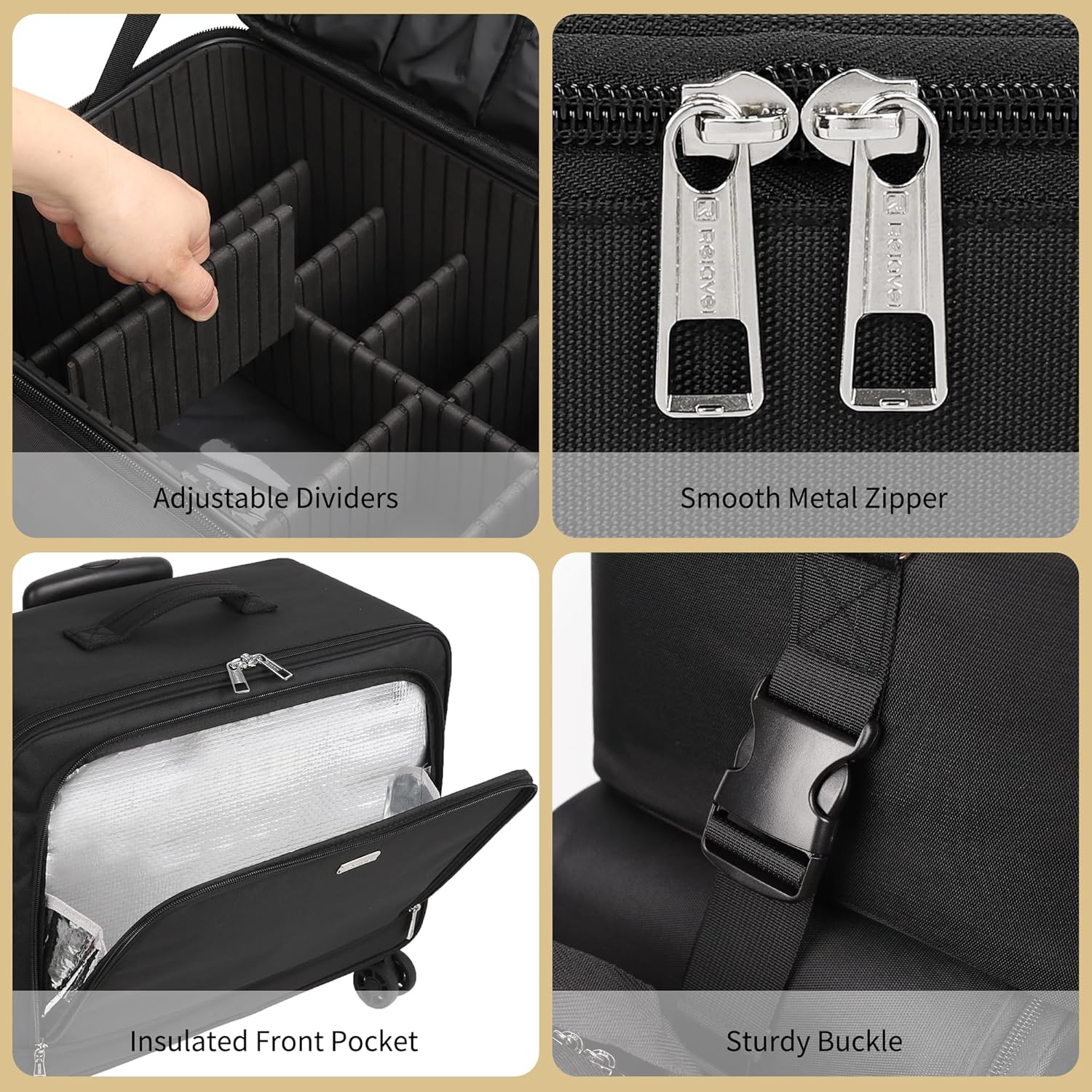 Rolling Makeup Bag Professional Makeup Artist Bags 4 in 1 Rolling Cosmetics Case Organizer Extra Large Trolley Travel Case with 360° Swivel Wheels and Adjustable Dividers-BrightBean Baby