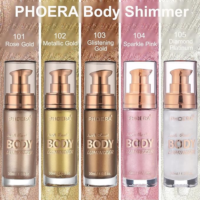 PHOERA Body Luminizer Highlighter, Waterproof Moisturizing and Glow For Face & Body, Face Body Glow Illuminator (104 Sparkle Pink)-BrightBean Baby