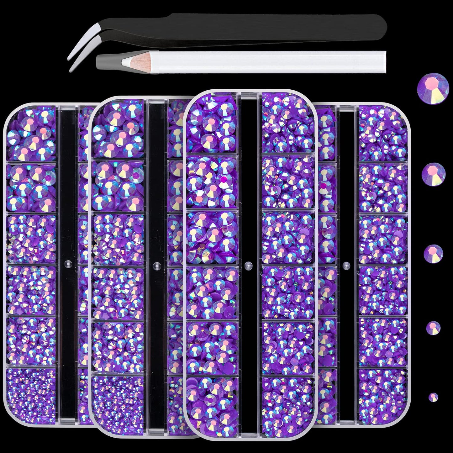 7000PCS Resin Rhinestones with Tweezers for Crafting, 2/3/4/5/6mm Flatback Jelly Rhinestones, 4 Box Dark Purple AB Non Hotfix Crystal Gems for DIY Crafts Mugs Tumblers Clothes Makeup Nail-BrightBean Baby