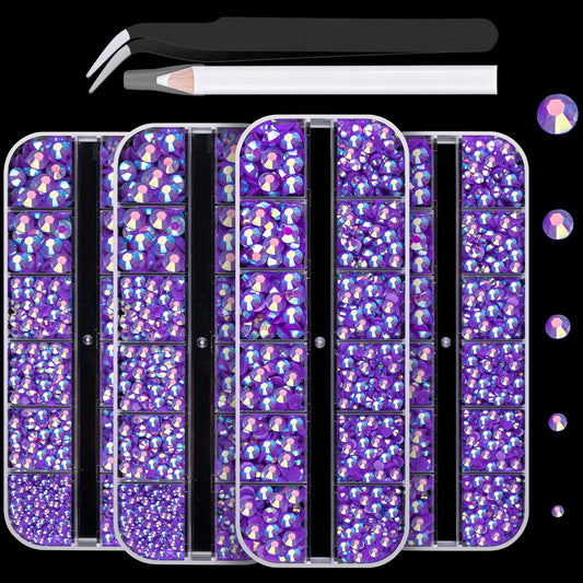 7000PCS Resin Rhinestones with Tweezers for Crafting, 2/3/4/5/6mm Flatback Jelly Rhinestones, 4 Box Dark Purple AB Non Hotfix Crystal Gems for DIY Crafts Mugs Tumblers Clothes Makeup Nail-BrightBean Baby