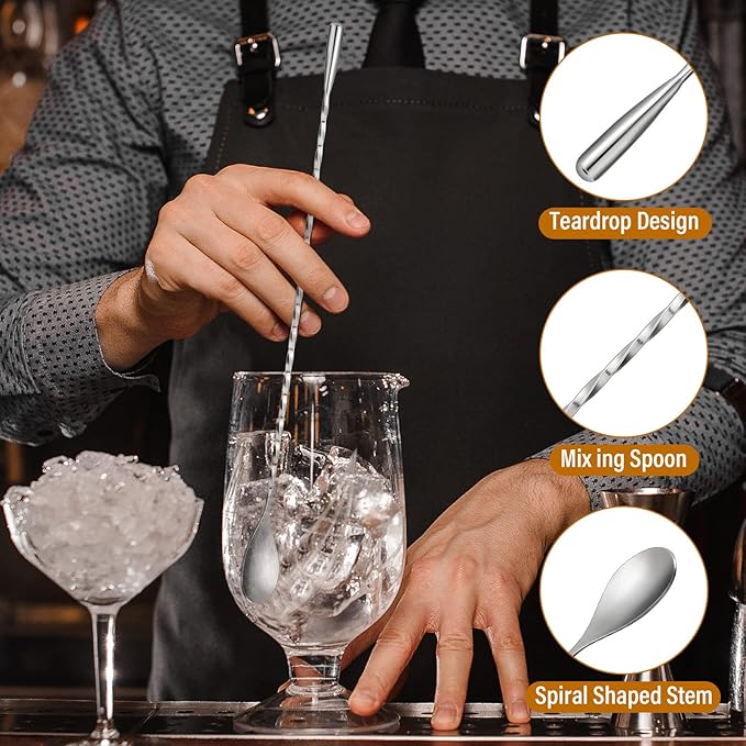 Lallisa 18 Pcs 12 Inches Bar Spoons Stainless Steel Mixing Spoons Spiral Pattern Long Drink Stirrer for Cocktail Shaker, Silver