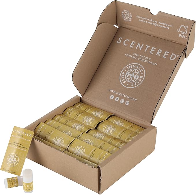 Scentered Party Favors for Wedding, Anniversary, Birthday - 30 x Mini Aromatherapy Inhaler Balm Sticks - Happy: Uplifting Essential Oils Blend - Adult Party Favors for Women & Men-BrightBean Baby