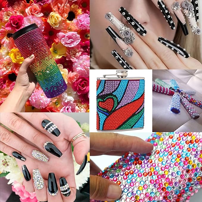 Flat Back Rhinestone Kits Colorful Rhinestones+Crystal AB&Transparent White Face Gems with Quick Dry Makeup Glue+Picker Pencil+Tweezer for Face Makeup and Nail Art-BrightBean Baby