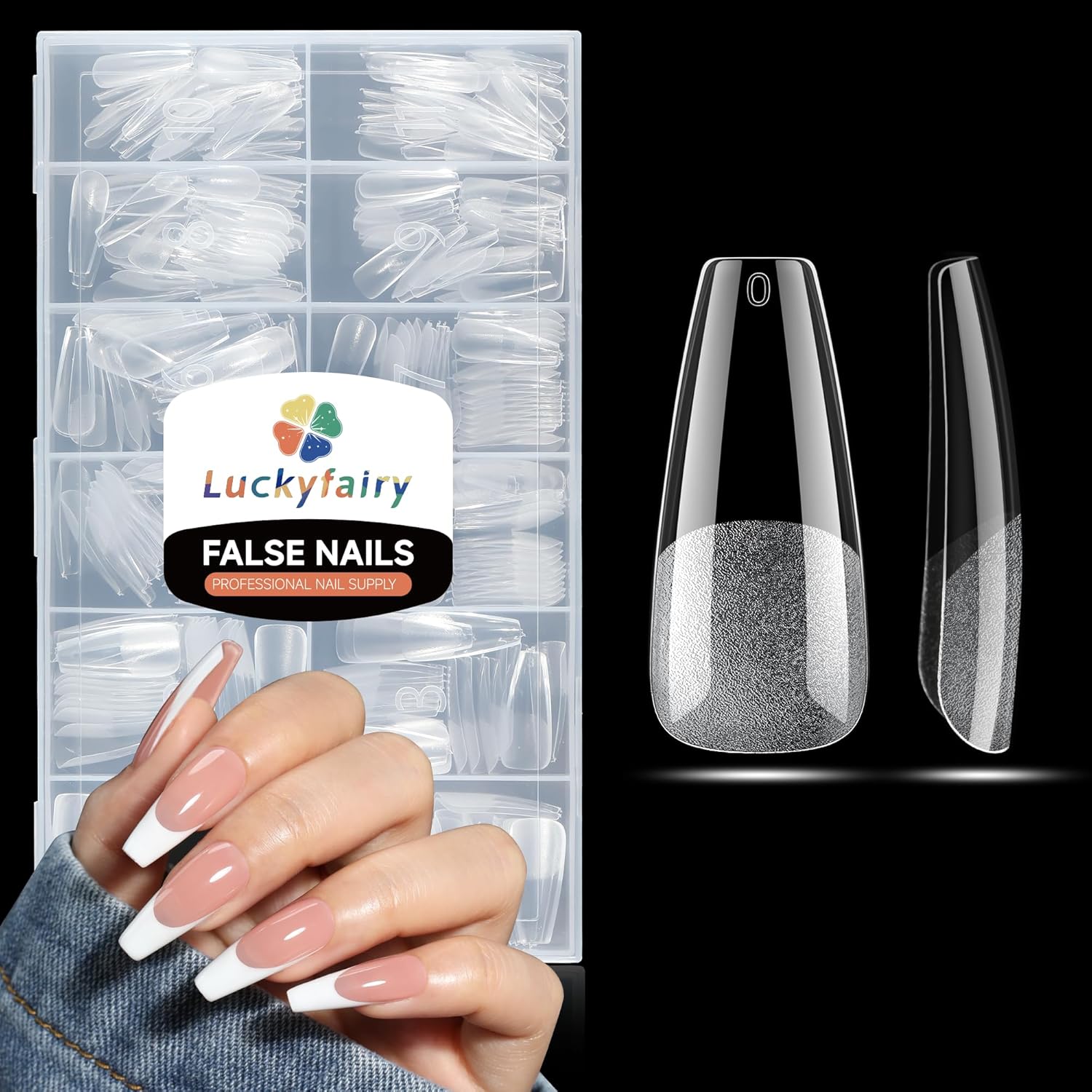 Long Coffin Nails Tips Full Cover Acrylic Nail Tips Pre-buff 240pcs Clear Coffin Fake Press On Nails No C Curve Easily DIY Art Nail Extensions Long-lasting, 12 Sizes Luckyfairy-BrightBean Baby