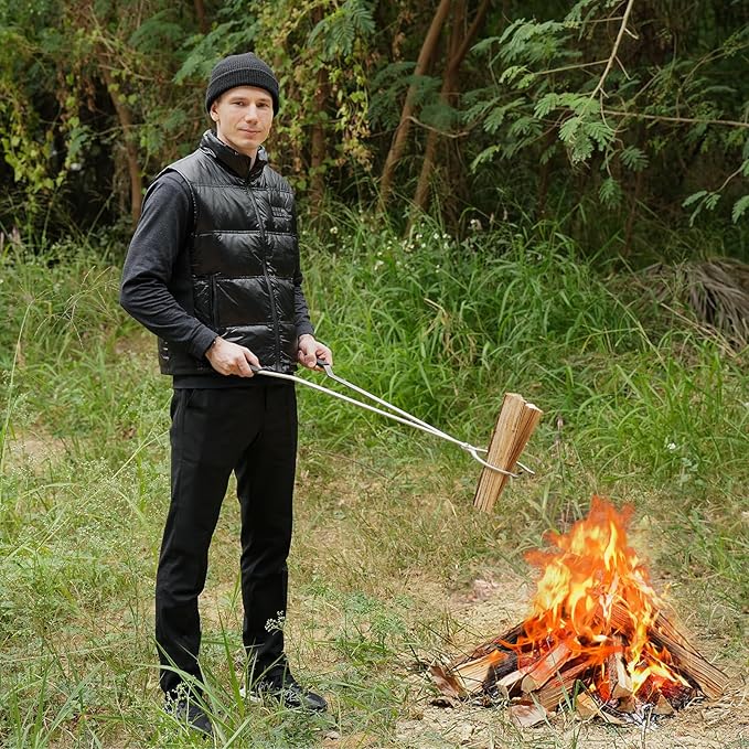 40" Fire Tongs Fire Pit Tongs Set, Stainless Steel Fireplace Tongs Log Grabber Suitable for Outdoor Fireset Fire Pit Bonfire Camp Fire Backyard Deck Indoor Fireplace Tools