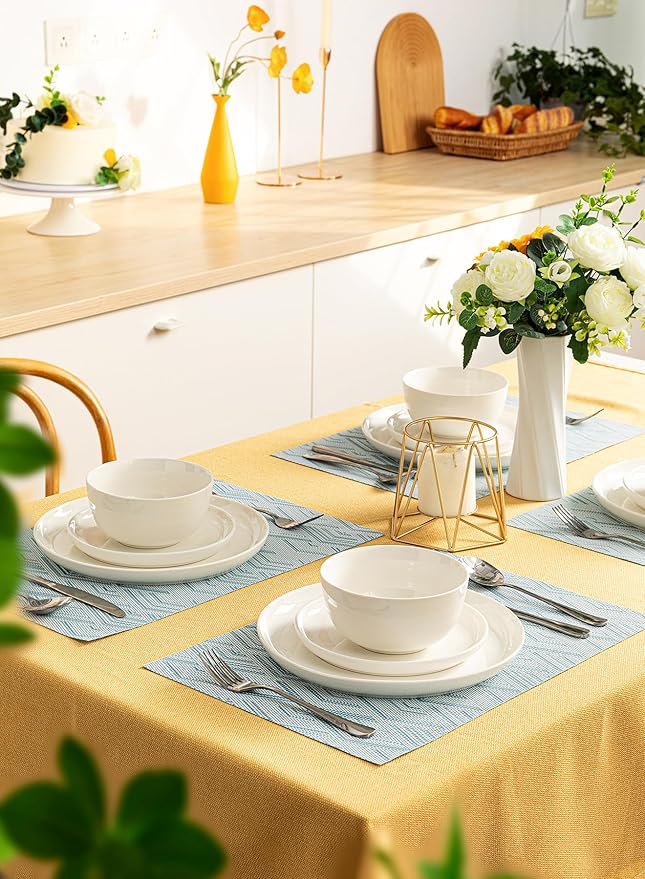 Sweese 20 Oz Porcelain Bowls Set of 6 - Durable for Cereal, Soup, Rice, Pasta, Salad, Oatmeal - Microwave Dishwasher Safe, White