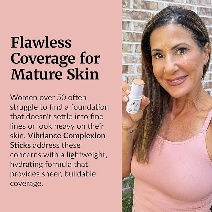 Vibriance Complexion Sticks - Foundation for Mature Skin - Sheer, Buildable Coverage Face Makeup Foundation for Older Women - 3-in-1 Base, Contour, Concealer - Beige-BrightBean Baby