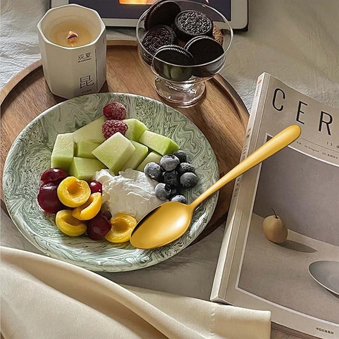 Pleafind 36Pcs Gold Dinner Spoons Set - 7.4 inch, Spoons Silverware, Stainless Steel Spoon, Mirror Polished Tablespoon, Gold Silverware Set for Home, Kitchen, Restaurant, Dishwasher Safe