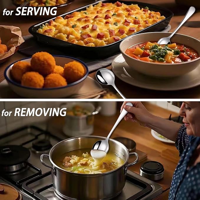 7" Elegant Soup Spoons Silverware Set,18/10 Stainless Steel,Dishwasher Safe(Set of 4,Silver)