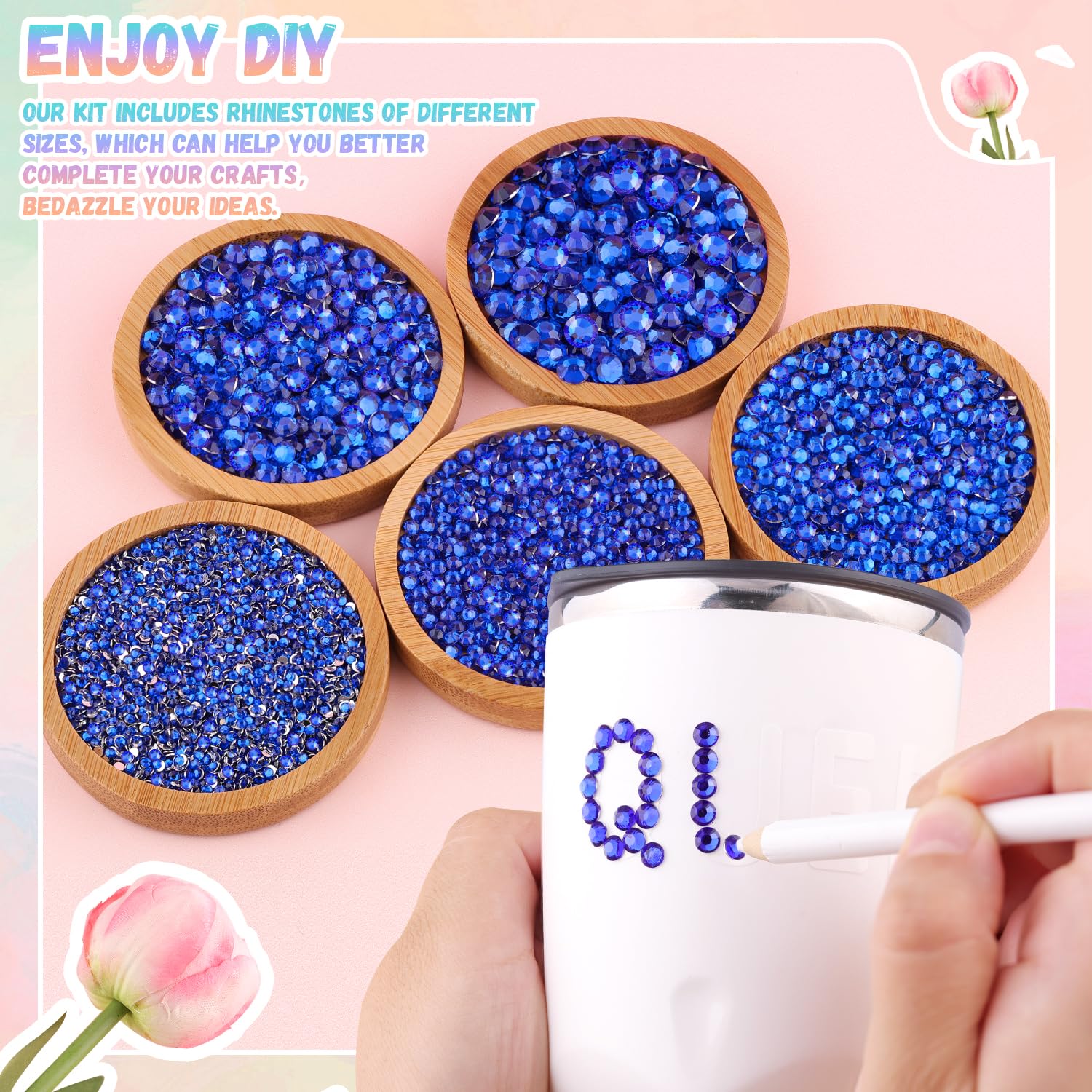25000Pcs Resin Rhinestones with B7000 Jewelry Glue for Crafting, Royal Blue 2-6mm Non Hotfix Flatback Gems, Bedazzling Crystal for DIY Crafts Clothing Tumblers Mugs Shoes Fabric Decor Nail Art-BrightBean Baby