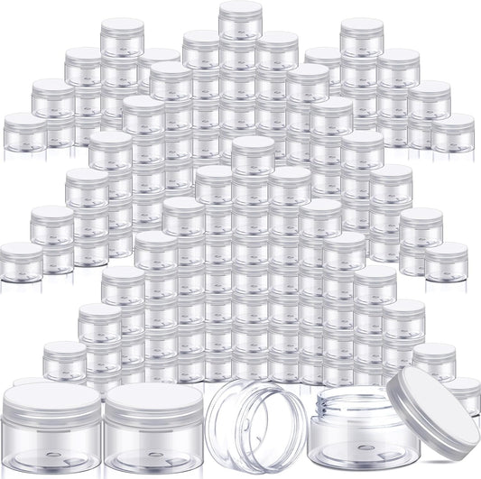 SATINIOR 100 Pcs Plastic Jars with Lids Small Containers Lids Wide Mouth Small Plastic Containers for Lotion Cream Rhinestones Body Butters Travel Storage(2 oz,Clear)-BrightBean Baby