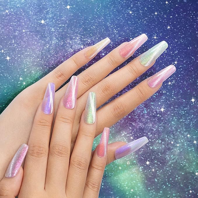 RARJSM Aurora Cat Eye Gel Nail Polish Set 6 Colors Velvet Silver Glitter Purple Pink Green Champagne Galaxy Star Cloud Ice Gel Polish with Magnet Stick UV LED Curing Requires Soak Off Home Salon-BrightBean Baby