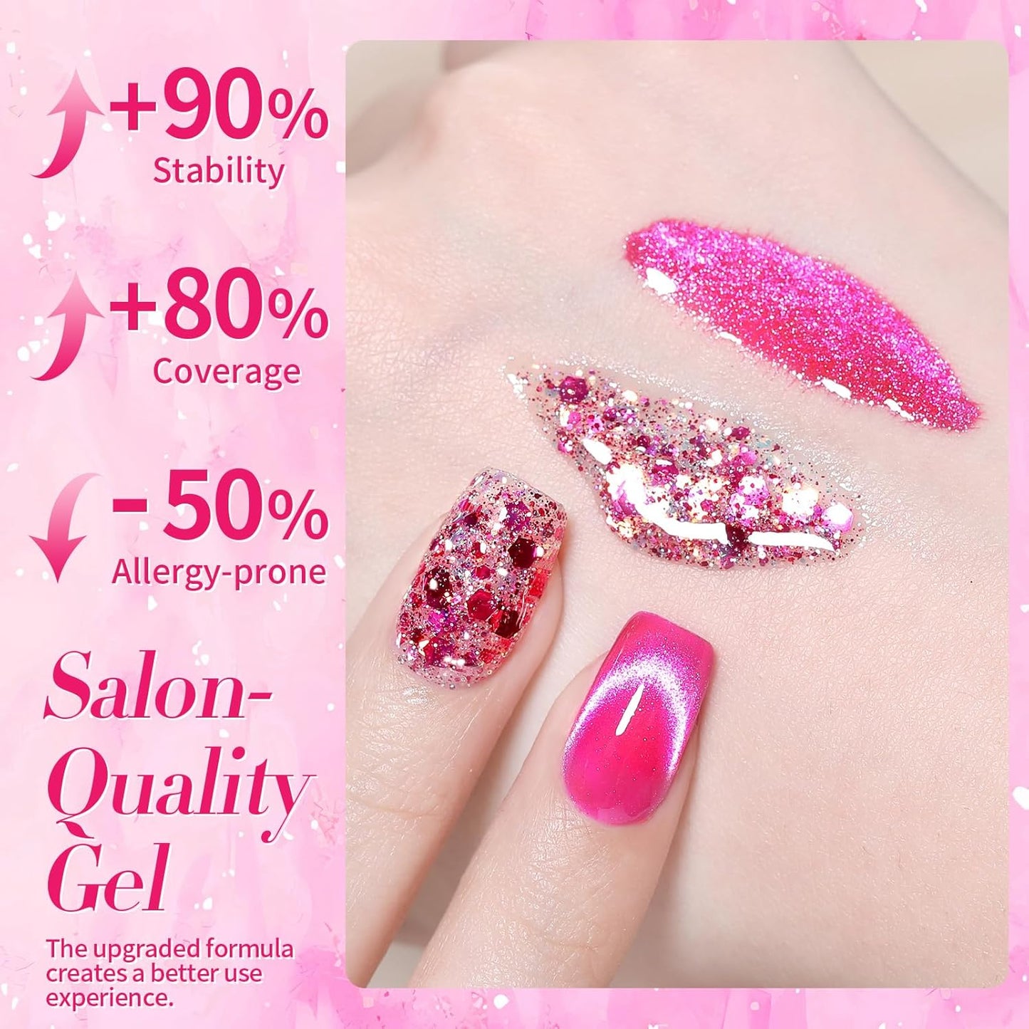 Born Pretty Magnetic Gel Nail Polish Hot Pink Cat Magnetic Eye Gel Polish Holographic Cats Shiny Glitter Nail Gel for Salon Home DIY Manicure Use-BrightBean Baby