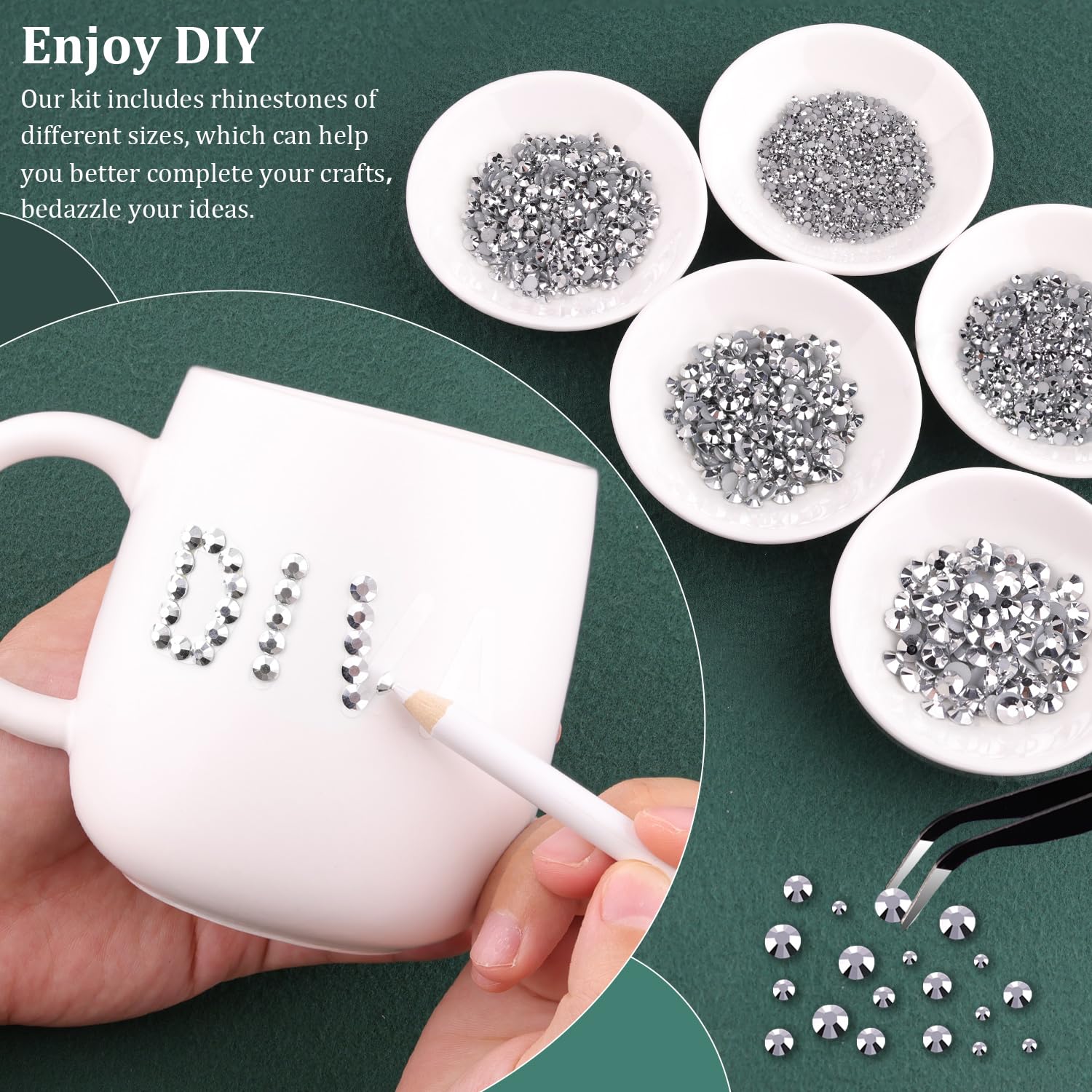 Resin Rhinestones for Crafting with B7000 Jewelry Glue, 1 Box Silver Flatback Crystals with 3Pcs 10ml Glue for Bedazzling Crafts DIY Nail Art Makeup，Non Hotfix Gems for Clothing Shoes-BrightBean Baby