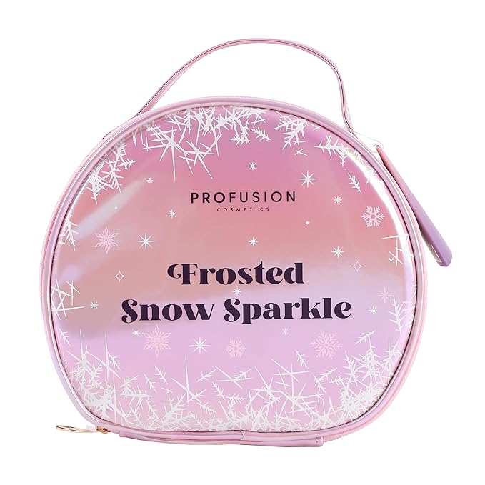 Profusion Cosmetics Frosted Snow Sparkle 19 PC Beauty Box, 1Pc Gorgeous Travel Bag, Eyeliner Pencil, Lip Gloss, Face Mist, 2Pc Lip Mask, 3 Pc Makeup Brushes and 3 Shade Face Palette, 8 Shade Palette-BrightBean Baby