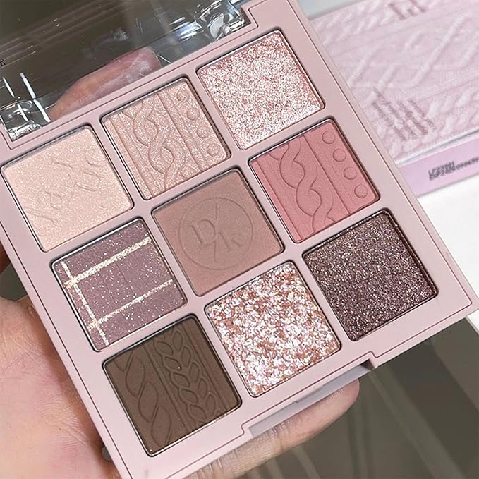 Erinde 9 Colors Eyeshadow Palette, Matte Shimmer Glitter Eye Shadow Makeup Palette, Highly Pigmented Long Lasting Waterproof, Natural Neutral Nude Eyeshadow Makeup Pallet, Pink Purple Rose-BrightBean Baby