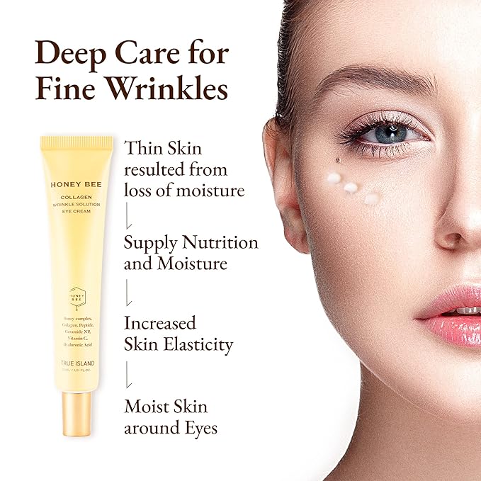 Honey Bee Collagen Fine Line Firming Eye Cream for Puffiness and Bags Under Eyes w/Vitamin C, 4 Peptides & Niacinamide | Bright and Tight Under Eye Cream for Dark Circles 1.01 fl oz-BrightBean Baby