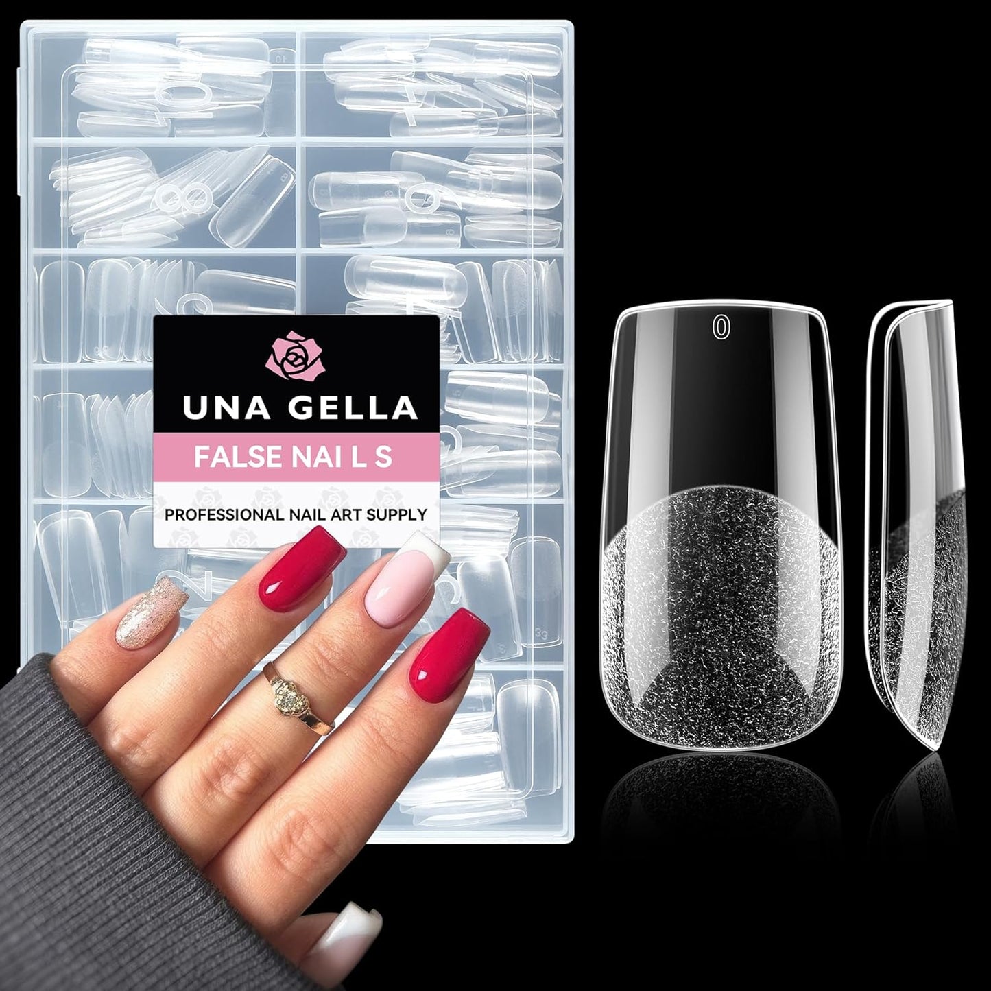 UNA GELLA Medium Square Nail Tips: 216pcs Square Press on Nails Pre-shape Clear Nails Tips for Full Cover Acrylic French False Nails For Nail Extension, Home DIY Nail Salon 12 Sizes False Tips-BrightBean Baby