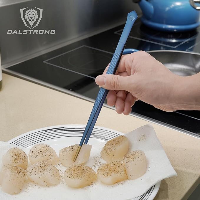 Dalstrong Chef Tweezers Professional Kitchen Tongs-10 high-precision Tweezer Tongs for Cooking - Stainless Steel Blue w/vTitanium Coating-BBQ, Plating, Multi-use