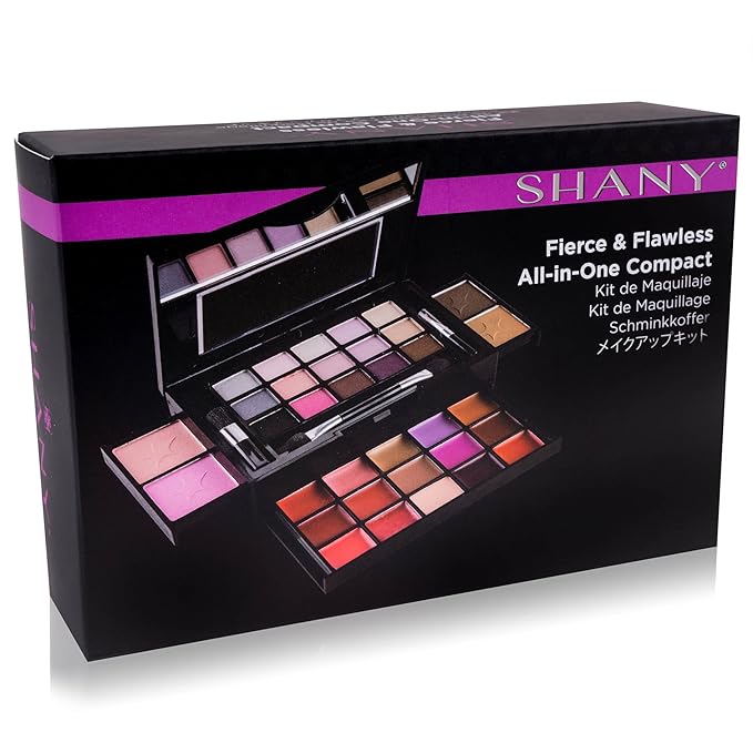 SHANY Fierce & Flawless All-in-One Makeup Set Compact with Mirror, 15 Eye Shadows, 2 Bronzers, 2 Blushes and 15 Lip/Eye Glosses, Makeup Applicators, Premium Giftable Packaging-BrightBean Baby