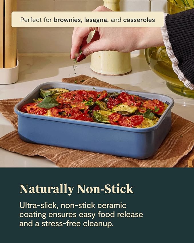 Caraway Nonstick 9” x 6.5” Small Rectangle Baking Pan – Non-Toxic, PTFE & PFOA Free – Aluminized Steel Core – Deep Ceramic Baking Pan for Casseroles, Lasagna & More - White