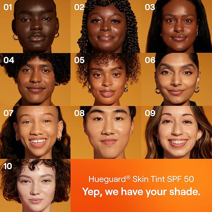 Live Tinted Hueguard Skin Tint SPF 50 - Tinted Mineral Sunscreen with Light-Medium Buildable Coverage With a Hydrating and Radiant Finish - Water and Sweat Resistant, 1.35 fl oz - Shade 03-BrightBean Baby