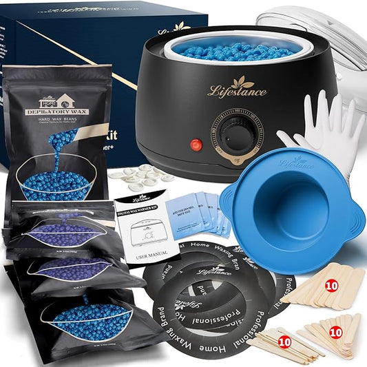 Lifestance Complete Home Waxing Kit, L1 Hard Wax Warmer for Hair Removal, Brazilian Bikini Wax Kit for Women Men, 59 Items, No-Mess Silicone Liner, Wax Heater, Hot Wax Pot for Body Leg Face Eyebrow-BrightBean Baby