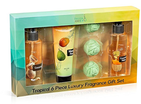 Fine Fragrance Body Mist & Body Splash Gift Set – Luxury Self-Care Combo for Women and Girls (Coconut, Cucumber, Mango Pear w/ Bath Fizzer, Bath Bomb)-BrightBean Baby