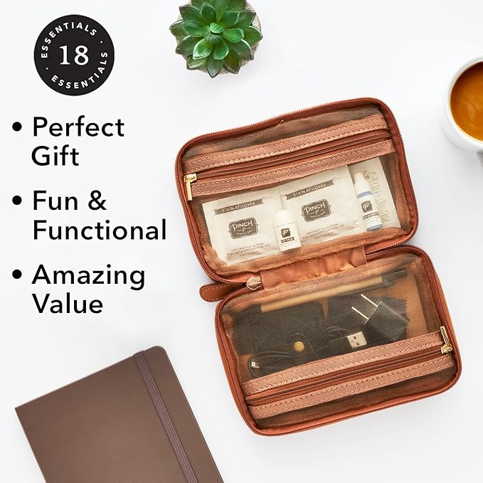 Pinch Provisions Work from Anywhere Kit, Includes 18 Essentials to Help You Stay on Task, Must-Have Essentials, Compact Multi-Functional Double-Pocket Vegan Leather Pouch-BrightBean Baby