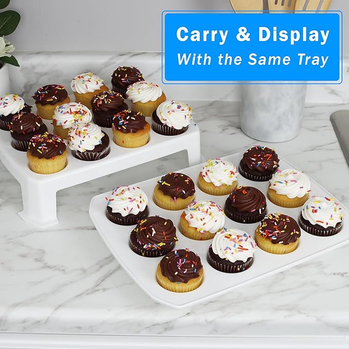 EXTRA TALL Cupcake Carrier 24 Count, 24 Cupcake Holder with Lid -Spacious 3.5” Tall Tiers Accommodate 24 Tall Frosted Cupcakes, Won't Smush! Cupcakes Containers Muffin Storage Container/ Muffin Holder