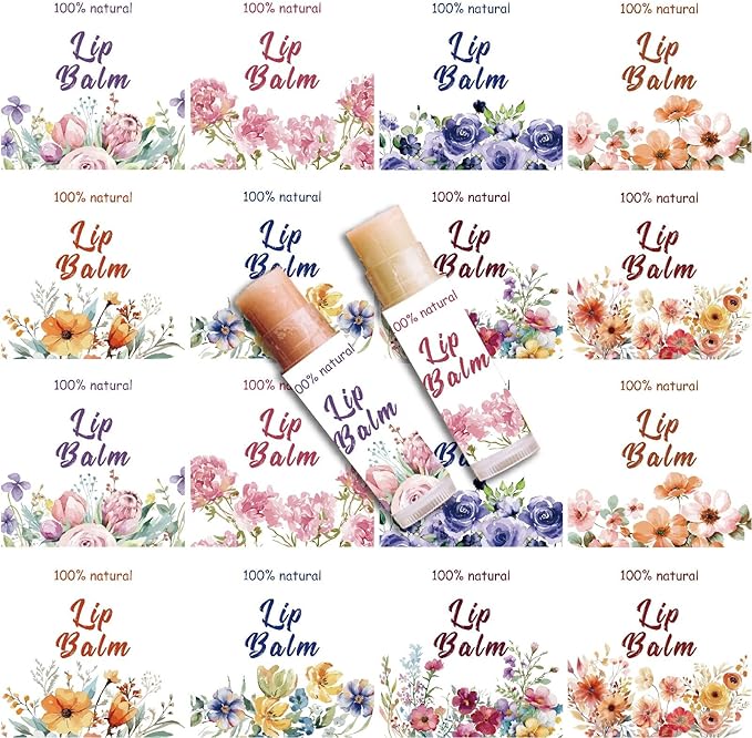 CRASPIRE 80Pcs 8 Styles Lip Balm Sticker Flower Self-Adhesive Homemade Lip Balm Labels Vintage Square DIY Plant Label Stickers for Lip Balm Containers Cosmetics Lipsticks-BrightBean Baby