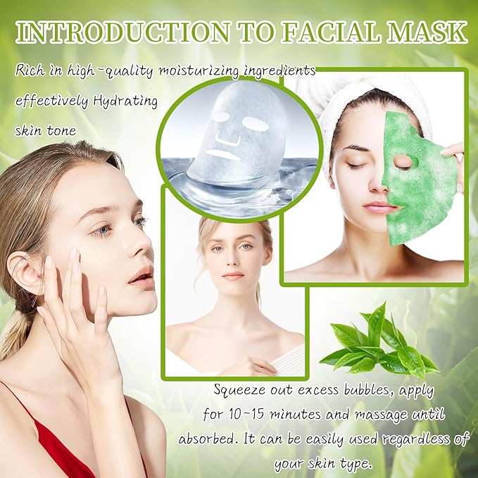 10 Sheets Face Masks Skincare O2 Bubble Green Tea Face Mask, Cleaner Bubble Sheet Masks Foaming Purifying Facial Mask for Pores, Moisturizing Spa Face Masks Skin Care For All Skin Type-BrightBean Baby