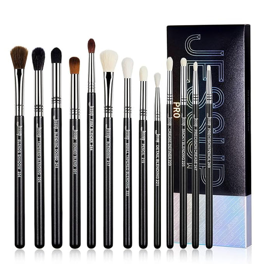 Jessup Eye Makeup Brushes Set Professional Blending Brush for Makeup Eyeshadow 13pcs Premium Synthetic Blender Brush Makeup Black T338-BrightBean Baby