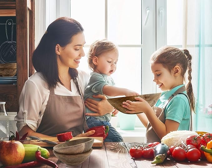 Extra Large Wooden Salad Bowl Set - 1/2" Thick Mango Wood Serving Bowl with Utensils, Wooden Mixing Bowls, Decorative Kitchen Dinnerware for Popcorn, Pasta, & Chips, Dishes - 15 Inch