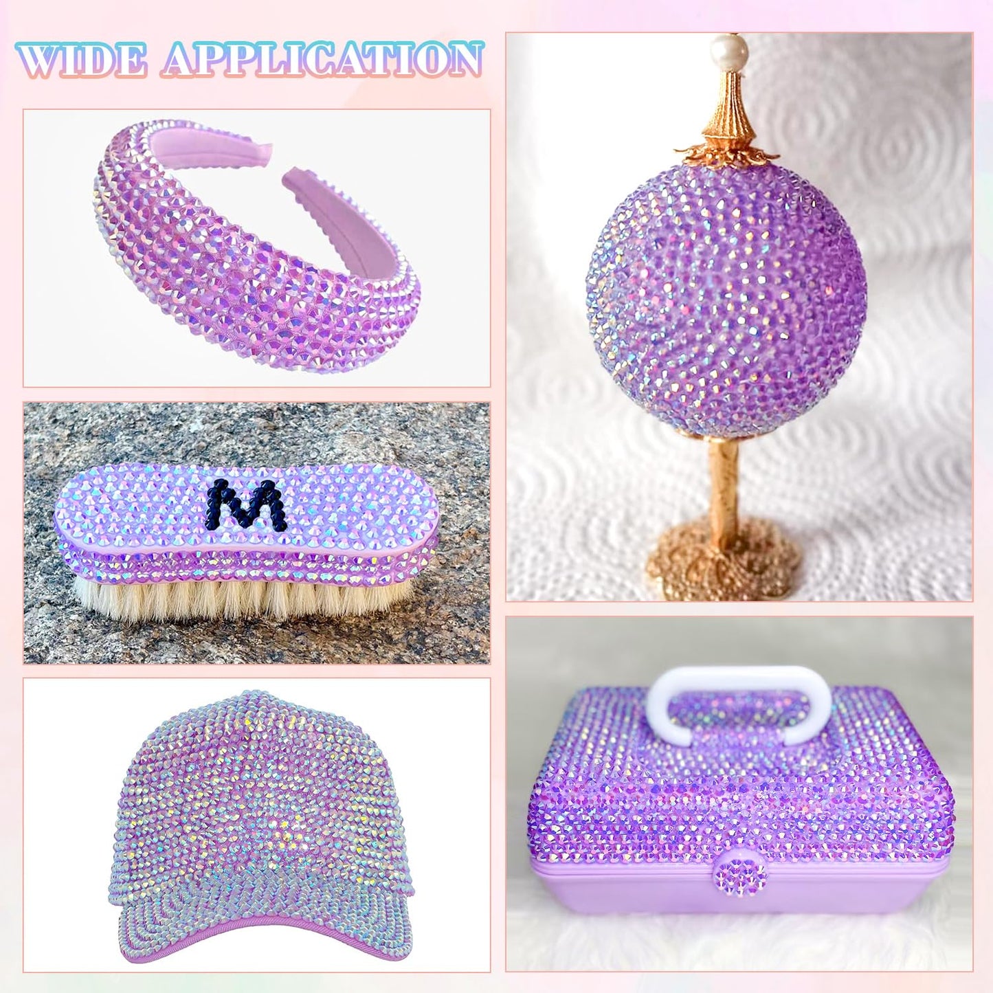 25000Pcs Resin Rhinestones with B7000 Jewelry Glue for Crafting, Lavender Purple AB 2-6mm Non Hotfix Flatback Gems, Bedazzling Crystal for DIY Crafts Clothing Tumblers Mugs Shoes Fabric Decor Nail Art-BrightBean Baby