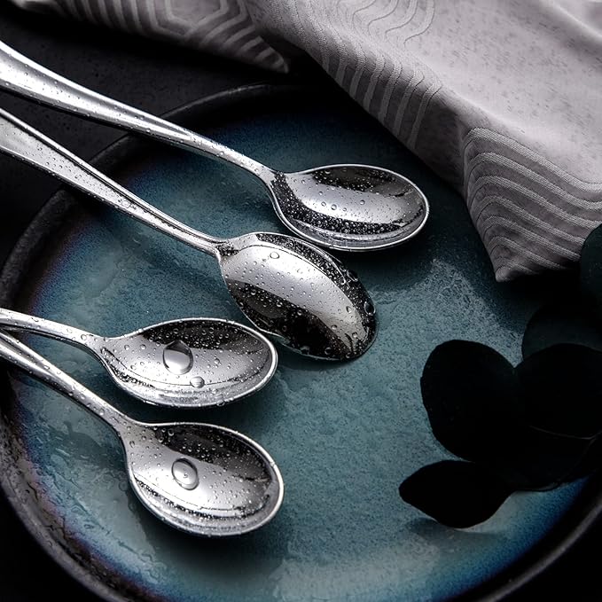 Liacere 200PCS Silver Plastic Spoons - Heavy Duty Disposable Spoons - dessert Spoons for Wedding & Party & New Year & Valentine's Day