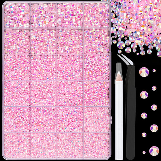 25000Pcs Resin Jelly Rhinestones for Crafting, Light Pink AB 2-6mm Mixed Sizes Non Hotfix Flatback Gems, Bedazzling Crystal for DIY Crafts Clothing Tumblers Mugs Shoes Fabric Nail Art-BrightBean Baby