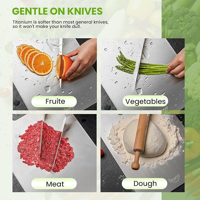 New Titanium Cutting Board-100% Pure Titanium Cutting Boards For Kitche,Easy to clean, Double-sided food-grade Cutting Board For Meats, Fruits And Vegetables (15 * 11)