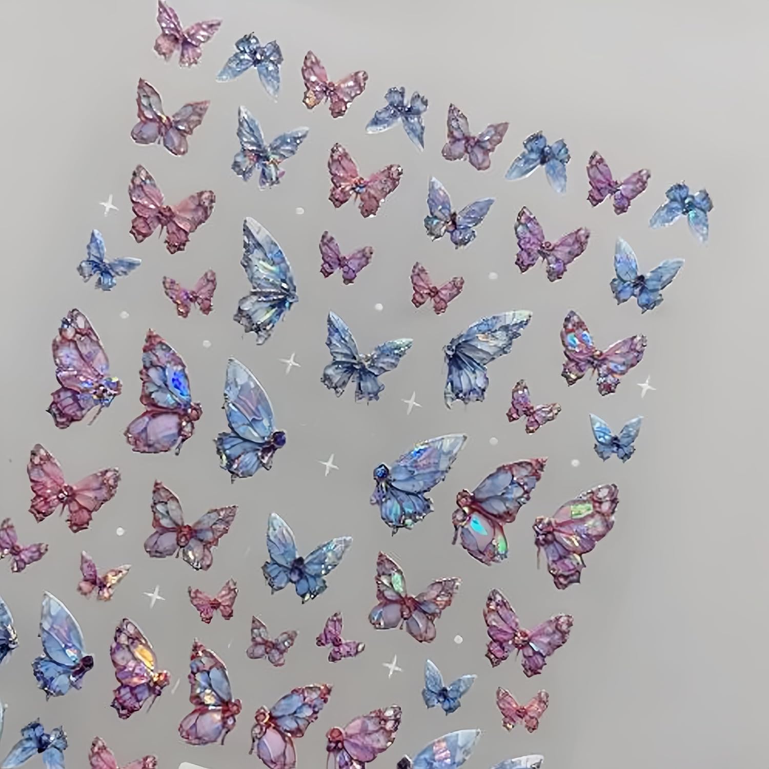2 Sheets Butterfly Nail Art Stickers 5D Embossed Self-Adhesive Pink Aurora Sparkling Butterfly Nail Decals Designs for Women Girls DIY Nail Decoration-BrightBean Baby