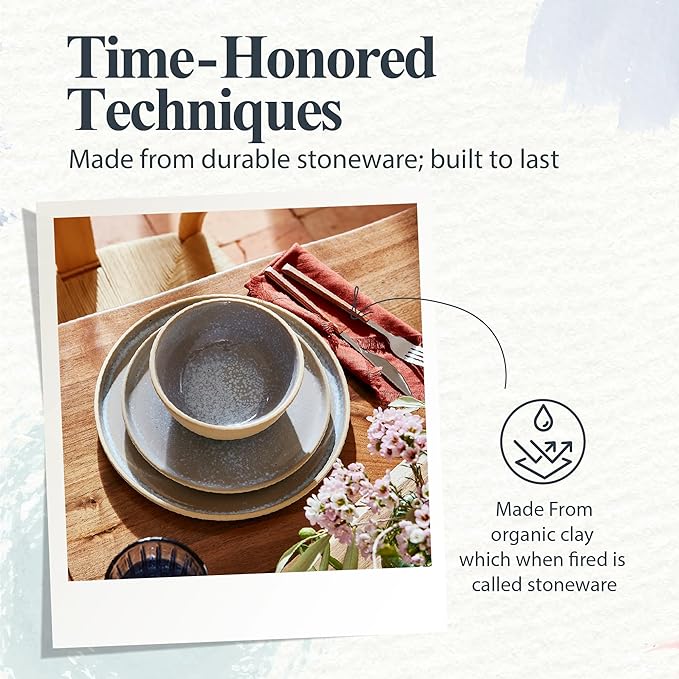 Portmeirion Minerals 10.5" Dinner Plate, Moonstone (Set of 4) - Contemporary Stoneware Platter, Stylish for Dining, Microwave & Dishwasher Safe - Ideal for Kitchen Entertainment, Made in Portugal