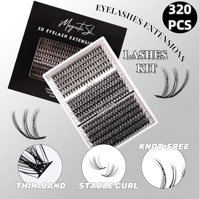 DIY Lash Extensions Kit 320pcs Individual Lashes Clusters 40D 50D 100D D Curl Eyelash Extension Kit with Applicator and Lash Bond&Seal, Lash Remover For False Eyelash Mix 11-20mm (40D+50D+100D KIT)-BrightBean Baby